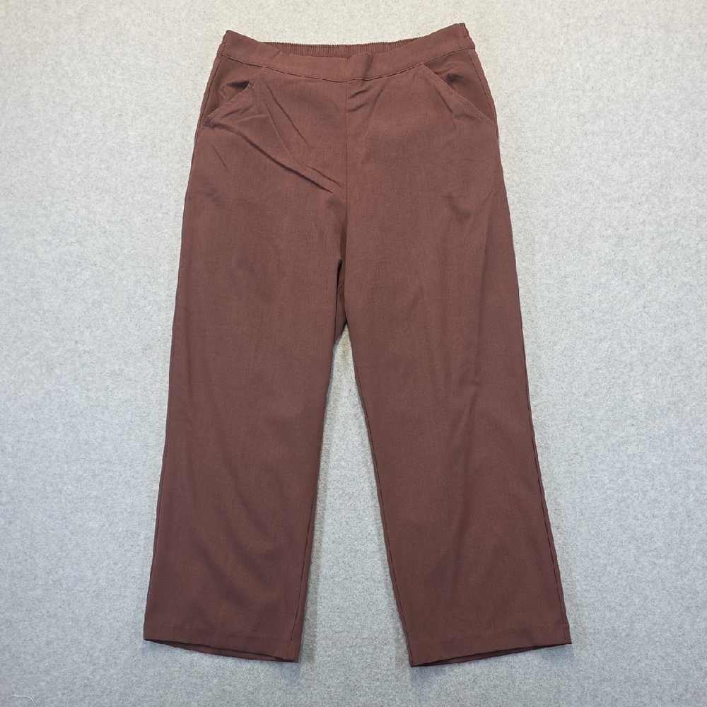 BonWorth Women’s Brown Pull-On Dress Pants Elastic Waist Stretch Slacks